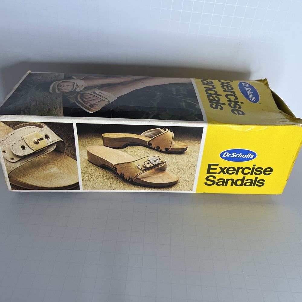 New Vintage Leather Dr. Scholl's Wooden Exercise Sandals Shoes Tan Wheat Sz 6 - Picture 11 of 11